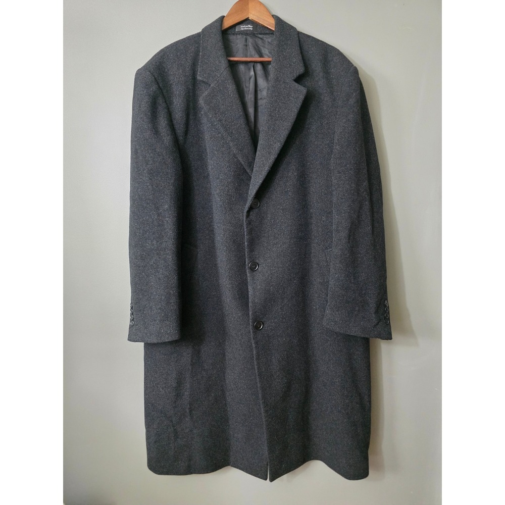 Chaps Mens Parma Wool Blend Overcoat Charcoal Gray Long Trench Coat 44R RN51711
